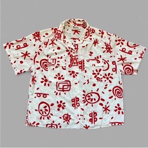 Vintage 80’s Mzzz by Stuart Lang Avante Garde Pattern Silk Blouse. Size XL.